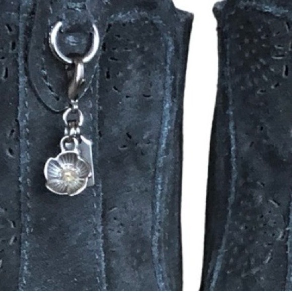 Coach Bowery Chelsea Boots - Black Suede-Laser Cut Floral- Size 8.5- EUC - Picture 6 of 6